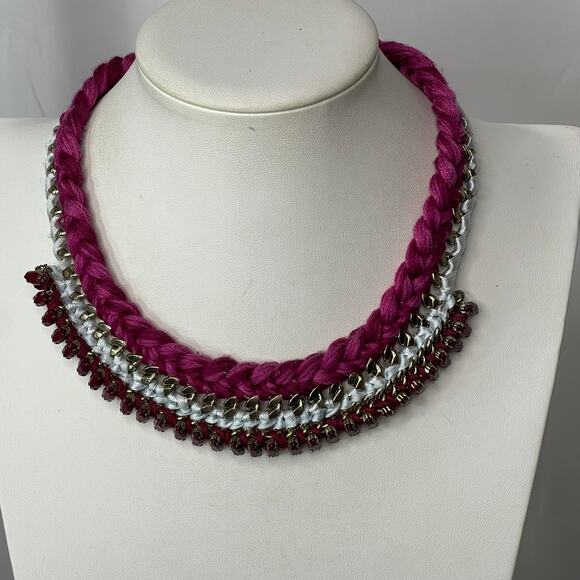 LOFT Ann Taylor statement necklace bohemian boho raspberry pink gray gold tone - Picture 12 of 15